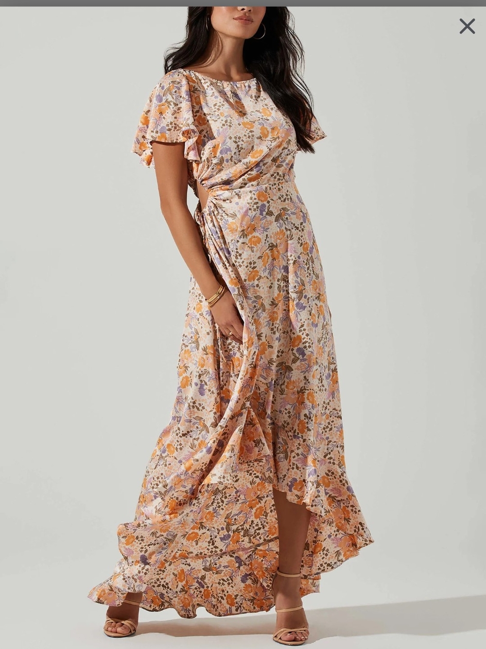ASTR Peach Multi Floral High-Low Maxi Dress